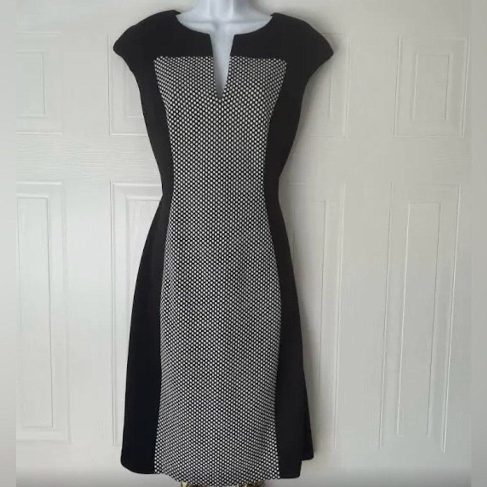 Women’s Connected Apparel Color Block Black White Polkadot Dress Size 10